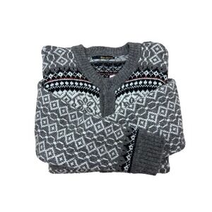 Norlender Cardigan Sweater Womens Grey Excellent Fair Isle Nordic Wool Knit